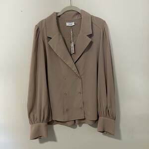 Bluivy Top Womens Medium Button Down Blouse Nude Beige Career Minimalist